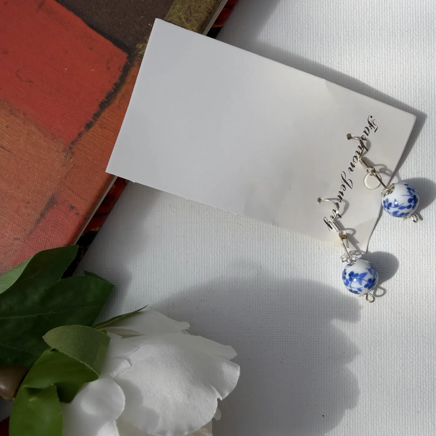 Blue & White Bead Earrings — view 2